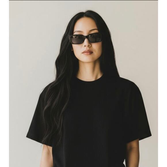 Frye Matte Black Oversized Rectangle Sunglasses 100% UV